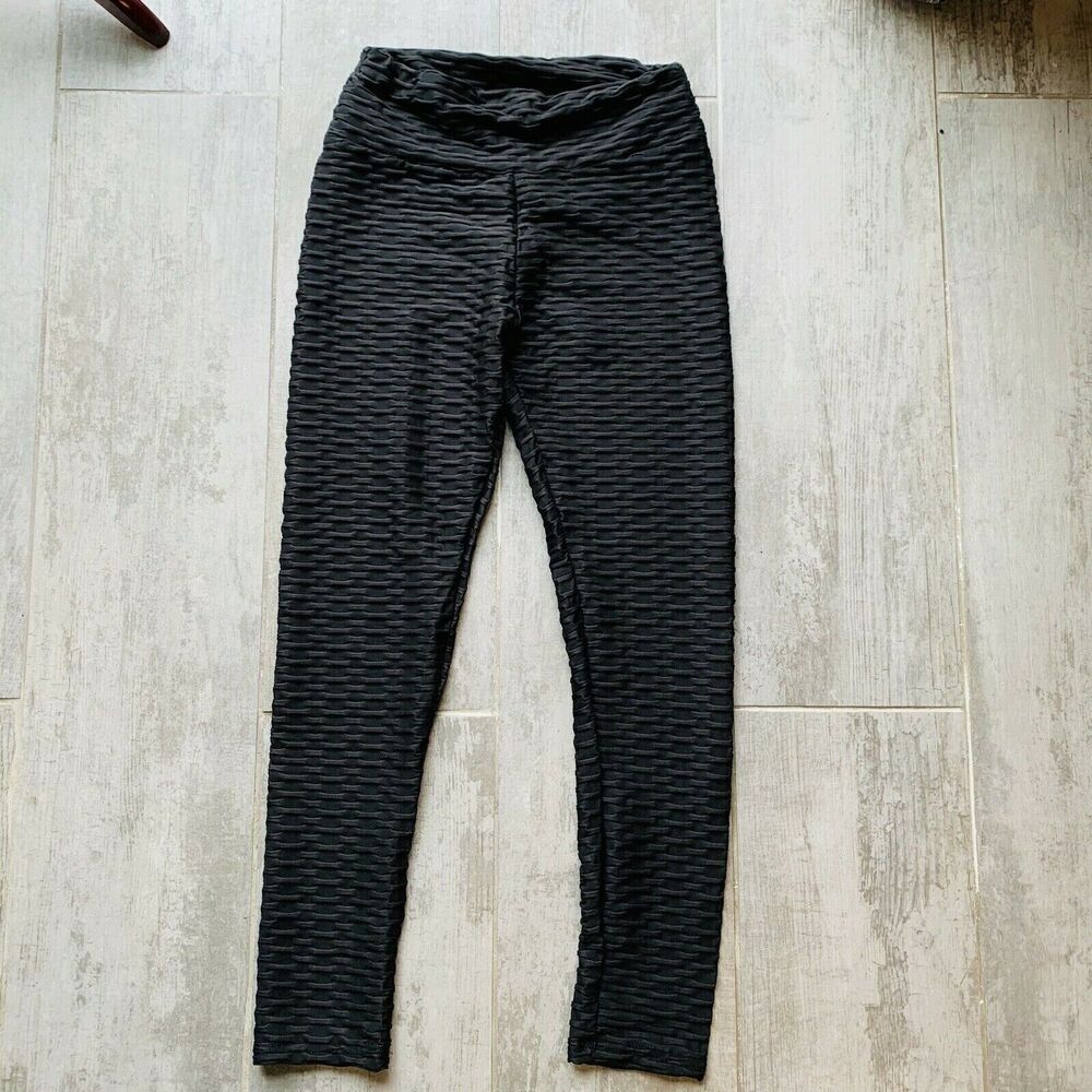 Los Angeles Boutique Black Scrunch Butt Stretch Leggings NEW Textured Flatter M - Picture 3 of 8